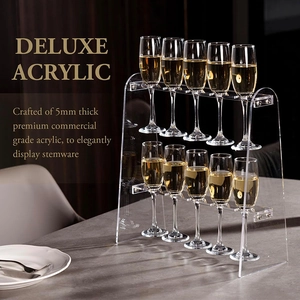 Modern 2-tier clear acrylic champagne glass holder for parties and wedding table display