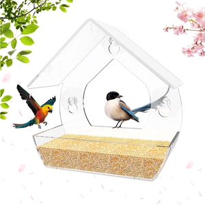 Mangeoire Oiseaux Fenêtre en Acrylique Transparent Avec Ventouses Fortes Forme Maison Résistant aux Intempéries Extérieur
