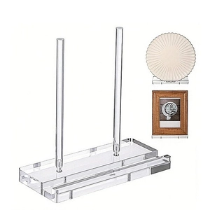 Clear acrylic display stand with base and two rods for books, tablets and plates