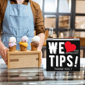Black acrylic tip box with white text and red heart for cafes and restaurants