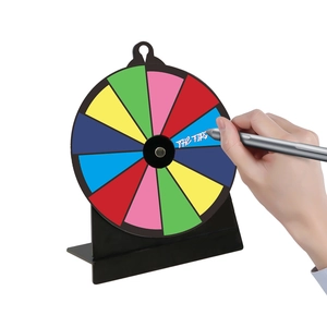 Rainbow dry erase prize wheel with 12 color segments and stable black base for gaming