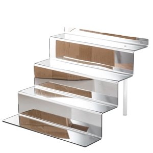 Four-tier silver mirror acrylic display stand for figures and models with clear supports