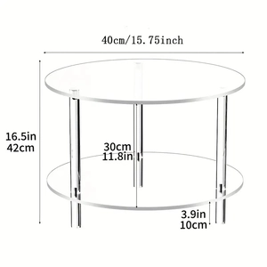 Modern two-tier round acrylic coffee table with dimensions of 40cm diameter and 42cm height