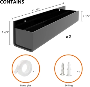 Dimensions détaillées des étagères à épices en acrylique noir avec deux modes de fixation