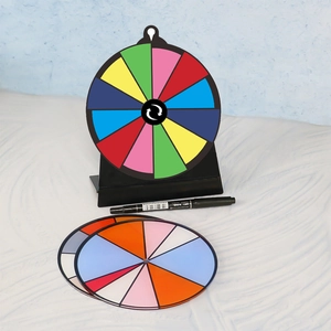 Rainbow dry erase prize wheel set with black base, markers and spare colorful discs
