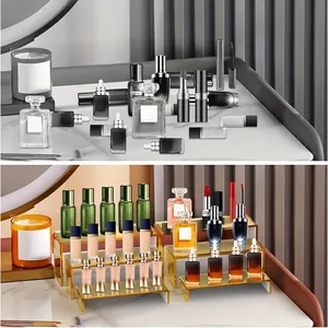 Golden acrylic 3-tier stepped display riser for organizing perfumes and cosmetics