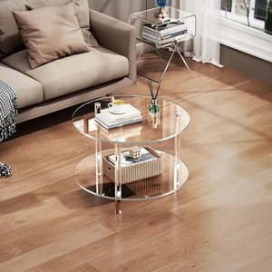 Modern double-tier clear acrylic round coffee table for living room minimalist home decor