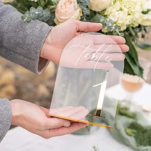 Elegant 5x7 arched acrylic wedding table number 1 with gold finish and wooden base