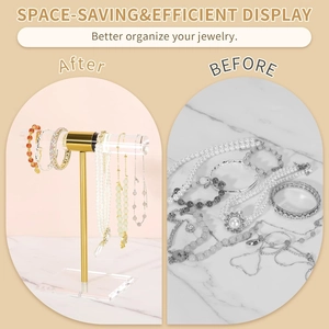 Space-saving T-bar jewelry stand organizer before and after storage transformation display