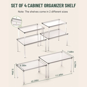 Set of 4 clear acrylic cabinet organizers in two sizes for kitchen and office storage