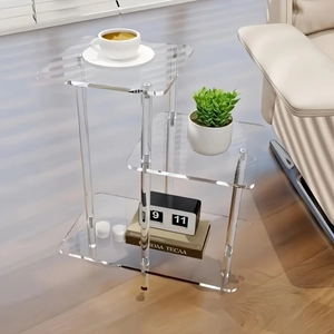 Modern 3-tier clear acrylic tiered side table for living room and bedroom decor