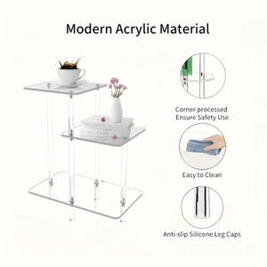 3-tier clear acrylic tiered side table with modern cylinder legs and round safety corners
