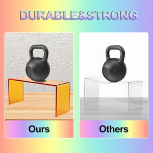 Strong acrylic tiered display stand showing heavy weight support vs competitors