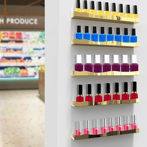 5-tier gold metal floating wall shelf for nail polish storage with wave design