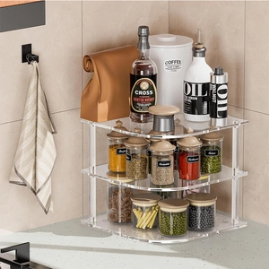 Étagère d'angle à trois niveaux en acrylique transparent pour le rangement de la cuisine
