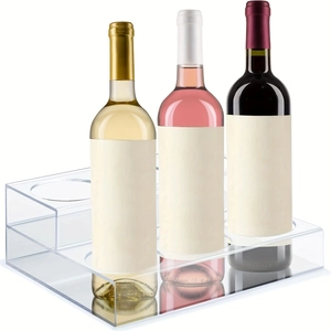 Clear acrylic tiered wine rack and bottle organizer for countertop display with mirror reflection