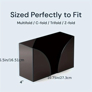 Black acrylic paper towel dispenser with U-shaped opening for multifold towels