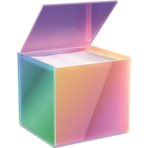 Minimalist iridescent acrylic dispenser box for towels and face cloths with flip lid