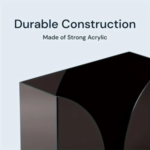 Detail view of the durable black acrylic material and sleek curved design of the dispenser