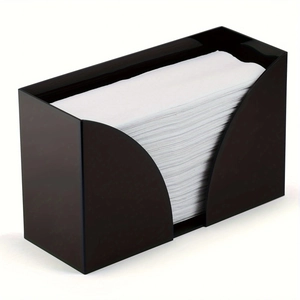 Modern black acrylic tissue holder with a side cutout for easy paper dispensing