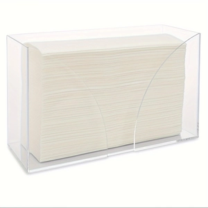 Modern clear acrylic paper towel dispenser with minimalist rectangular countertop design