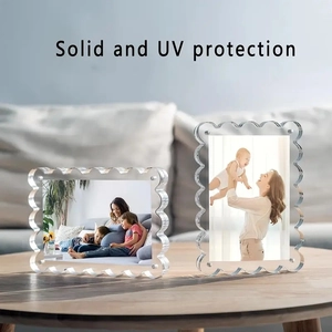 Scalloped wavy acrylic picture frame with magnetic thick transparent display stand
