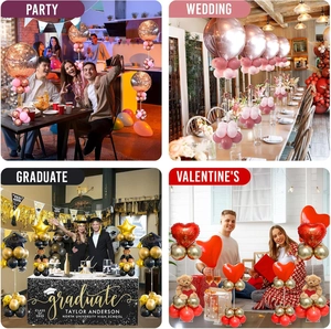 Four table balloon stand setups for weddings, parties, graduations and Valentine's Day