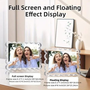 Detail of clear wave acrylic frame showing floating and full display for 4x6 photos