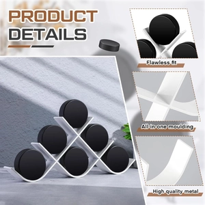 Macro shot of tiered hockey puck display stand details showing metal finish and joints