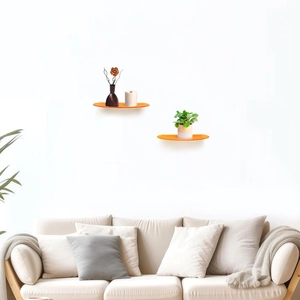 Set van twee feloranje acryl zwevende wandplanken voor woonkamerdecoratie en opslag