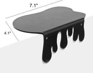 Detail view of 7.1 inch black floating wall shelf with unique fluid drip edge design