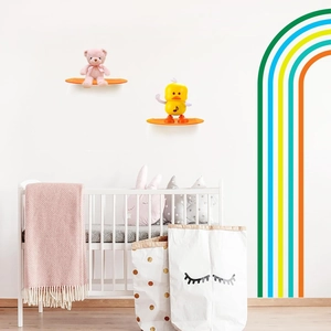 Set van 2 oranje zwevende acryl planken met kleurrijke regenboog muurstickers voor baby