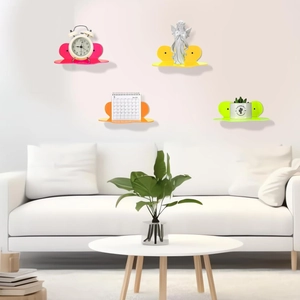 Set of 4 colorful acrylic floating shelves in neon pink, yellow, orange and green colors