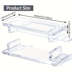Set of 2 clear acrylic bathroom counter trays with product dimensions shown in inches