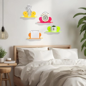 Set of 4 butterfly-shaped acrylic floating shelves in vibrant neon colors for wall decor