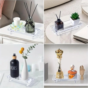 Minimalist clear acrylic bathroom vanity tray for aromatherapy and desktop organization