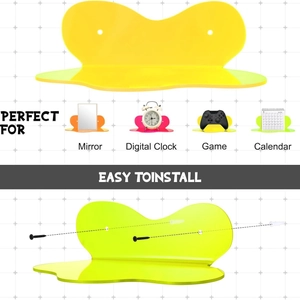 Yellow translucent acrylic cloud floating shelves with installation screws for wall display