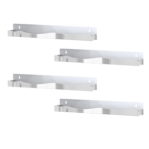 Set of 4 gold floating wall shelves with wavy edges for nail polish and cosmetics storage