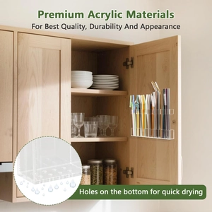 Adjustable acrylic straw holder for cabinets with wall-mount design and drainage holes