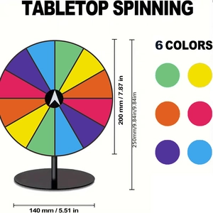 Roue de la fortune de table 20 cm avec 12 cases arc-en-ciel effaçables à sec