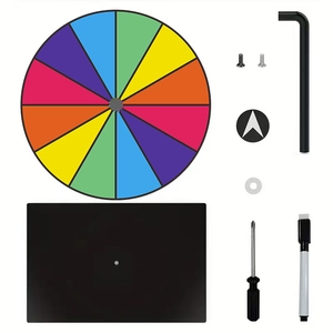 Roue de la fortune arc-en-ciel 12 cases avec support, effaçable à sec et kit de montage