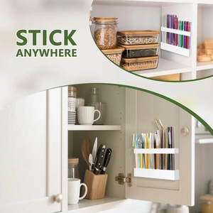 Adhesive wall-mounted acrylic holder for straws and cutlery on cabinet doors