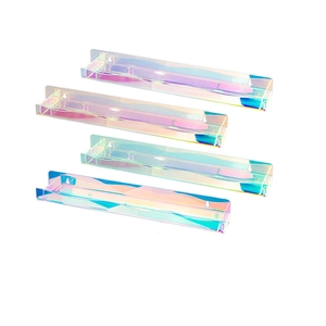 Set of 4 iridescent acrylic floating shelves for makeup storage with wall mount holes