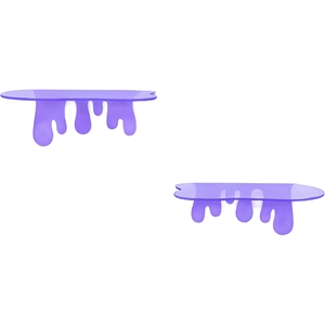 Set of two purple acrylic floating wall shelves with unique melting drip design