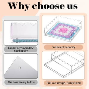 Detail of clear acrylic wavy frame showing large capacity and secure pull-out base design