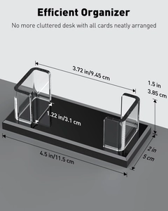 Clear acrylic business card box with detailed dimensions: 4.5 by 2 inches base size