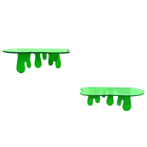 Set of 2 bright green melting acrylic floating shelves for speaker wall mounting display