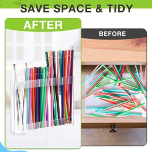 Acrylic straw organizer for kitchen countertop with multi-compartment space saving design