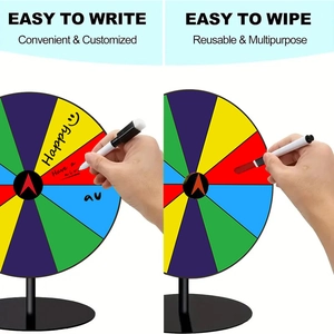 Détail d'une roue de loterie colorée avec surface effaçable et base noire stable