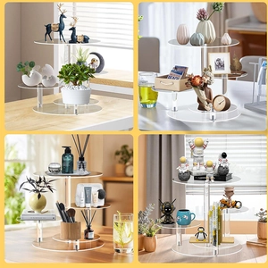 Detailed macro view showing the 4-tier acrylic cupcake stand used for multi-purpose home storage